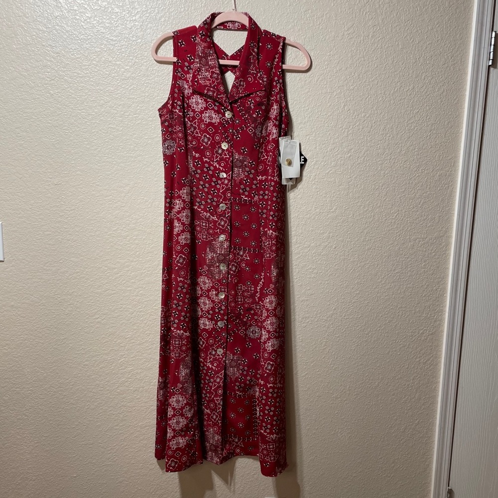 K studio cranberry dress. Long polyester.
